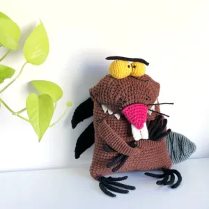 Daggit from Angry Beavers-inspired crochet pattern – detailed amigurumi beaver toy PDF tutorial with step-by-step instructions by Monoxatoys